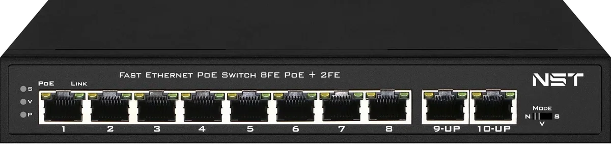 Коммутатор NST NS-SW-8F2F-P, 8×FE PoE, 2×FE, 120W