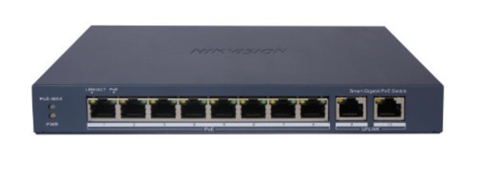 Коммутатор Hikvision DS-3E1510P-EI V2, управляемый PoE, 8×1GbE PoE, 2×1GbE, 110Вт