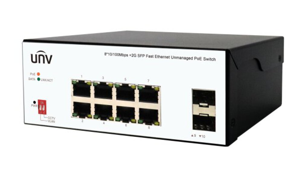 Коммутатор Uniview ISW2000-8T2GP-POE-IN, 8×PoE 100Mbps, 2×SFP, 5.6Gbps