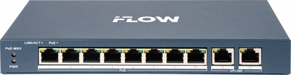 Коммутатор iFlow F-SW-EM410POE-VM/L, L2, 8×FE PoE, 2×GE uplink, PoE 60Вт, смарт-управляемый