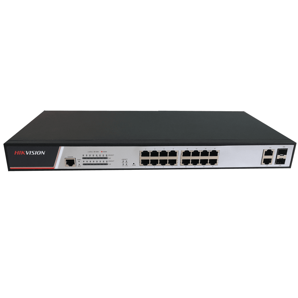Коммутатор Hikvision DS-3E2318P, управляемый, 16×GbE PoE+, 2×SFP