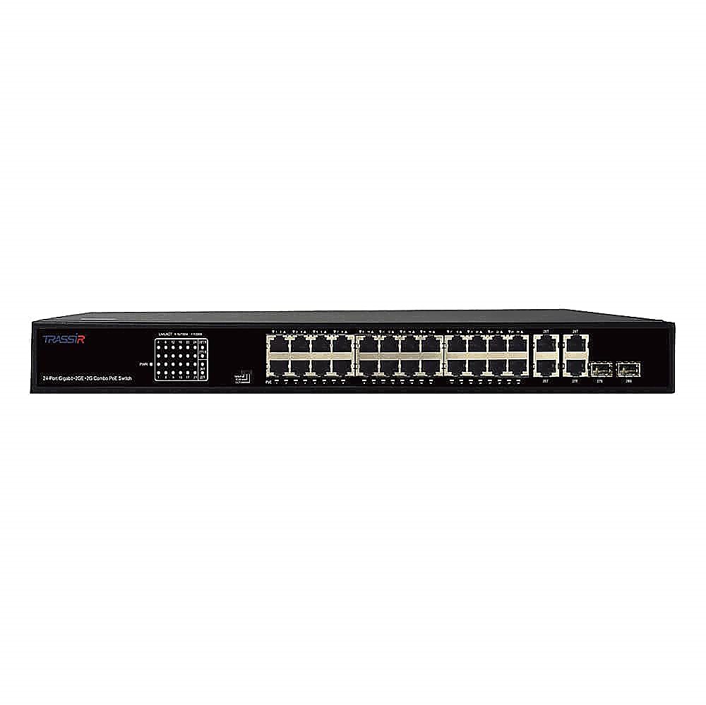 Коммутатор Trassir TR-NS14282С-370-24POE, 24×GbE PoE, 2×Combo, 2×Uplink