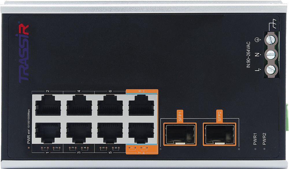 Коммутатор Trassir TR-NS15102S-130-8POE, 8×PoE, 2×SFP, промышленный