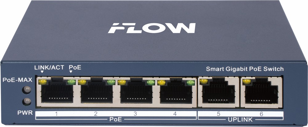 Коммутатор iFlow F-SW-EM606POE-VM, L2, 4×1GbE PoE, 2×uplink, PoE 60 Вт