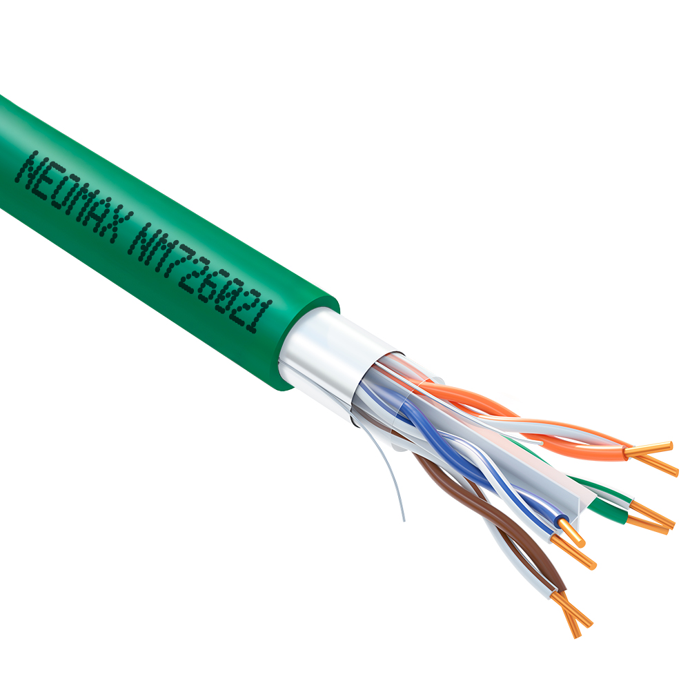 Кабель NEOMAX NM726021, F/UTP cat.6, 4x2x0.57, 23 AWG, медь, 305м, зелёный