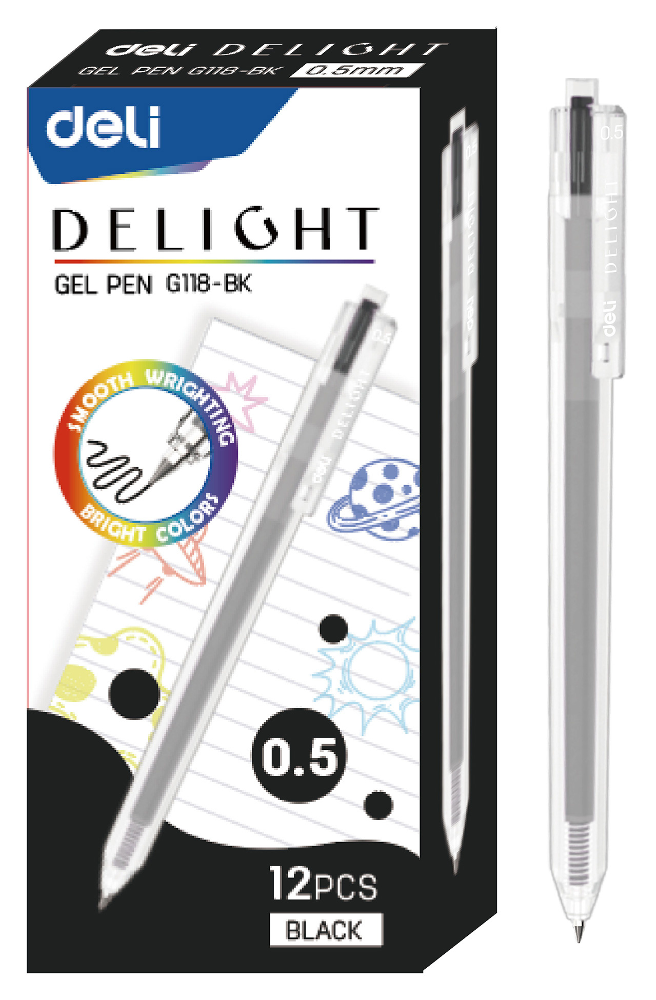Ручка гелевая автоматическая Deli Delight EG118-BK прозрачный, черные чернила, линия 0.5мм