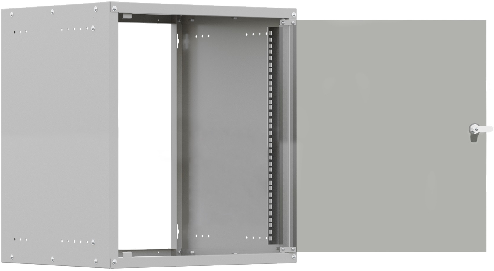 NTSS Шкаф настенный телекоммуникационный NTSS LIME 9U 550х600х500мм, 2 профиля 19, дверь стеклянная, боковые стенки несъемные, разобранный, серый RAL 7035 NTSS-WL9U5560GS