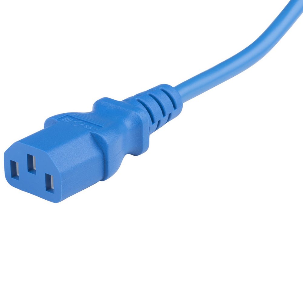 Сетевой кабель Hyperline PWC-IEC13-IEC14-1.0-BL  питания монитор-компьютер IEC 320 C13 - IEC 320 C14 (3x0.75), 10A, прямая вилка, 1м, цвет синий (ПВС-АП-3*0,75-250-C13C14-10-1,0 ГОСТ 30851.1-2002 (МЭК 60320-1:1994))