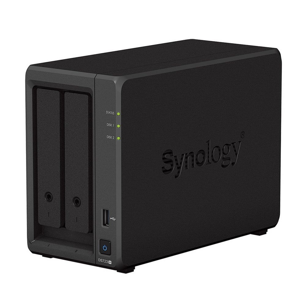 Сетевое хранилище SYNOLOGY DiskStation DS723+ черный (AMD R1600/2Gb/2 pcs (3.5" or 2.5" SATA or SSD, 16Tb max)/RAID/2x1Gb/no WIFI) (DS723+)