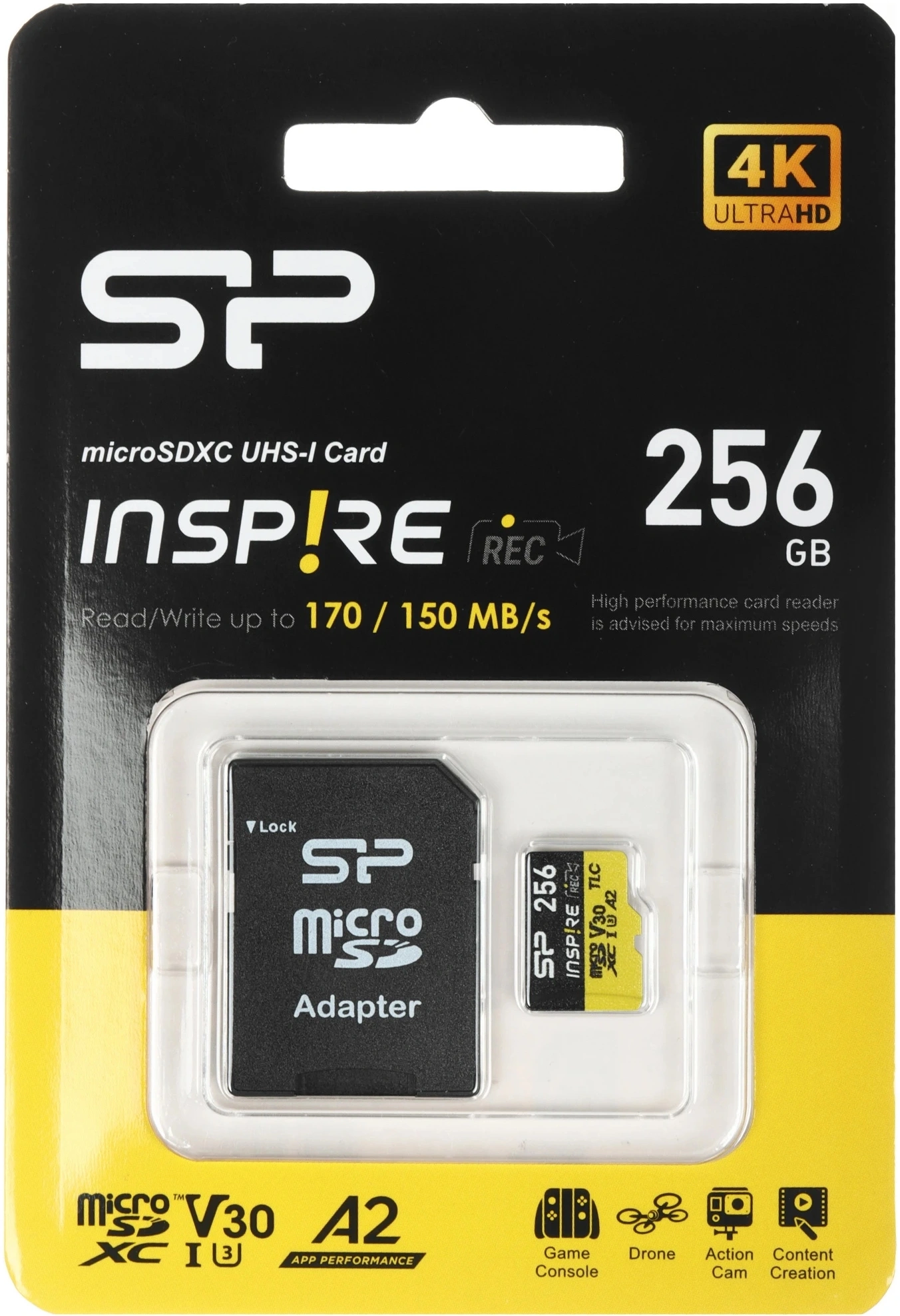Флеш карта microSDXC 256GB Silicon Power SP256GBSTXLA2V1N Inspire V30  A2 w/o adapter