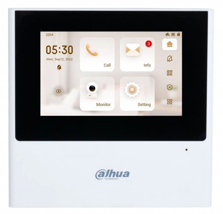 DHI-VTH2611L-WP - Видеодомофон IP 4.3 дюймовый с WiFi 2.4ГГц,  черный/ 480x272 разрешение, ёмкостной сенсорный экран; аудио входы / выходы: 1/1, динамик тревожные входы / выходы 4/1; LAN; Возможность просмотра IP видеокамер; Питание:  DC 12В/PoE; Габаритные размеры: 136?140?25.5 мм; Установка - на стену