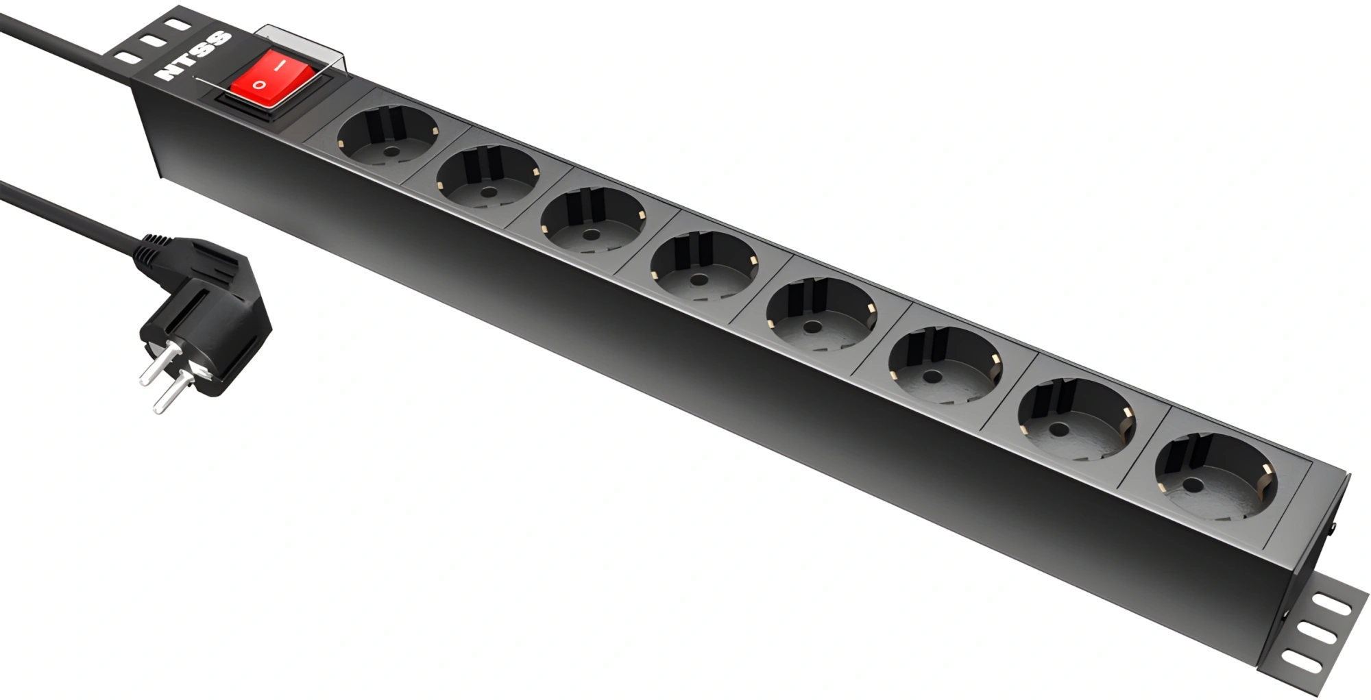 NTSS Блок розеток NTSS, 19", 1U, пластик, 1ф16А, 3.7кВт, (8) Schuko CEE , выкл. с подсв.и крыш., 1.8м каб., вил. Schuko NTSS-PDU-DA2032