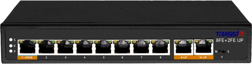 Коммутатор TRASSIR TR-NS1110-120-8POE, 8×100 Мбит/с PoE, 120 Вт