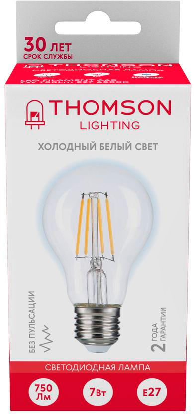 Лампа филам. Thomson Filament TH-B2330 7Вт цок.:E27 груша 220B св.свеч.бел.хол. A60 (упак.:1шт)