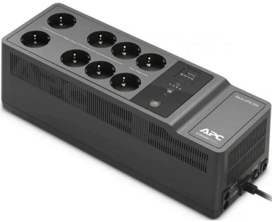 BE650G2-GR - Источник бесперебойного питания, APC, Back-UPS BE650G2-GR, Линейно-интерактивный, Мощность 650ВА/400Вт, Напольный, 230В, Вых: 8x Schuko, APCRBC110, Чёрный