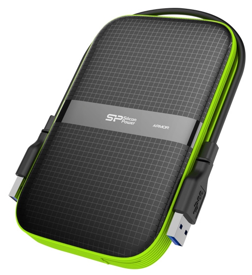 SP020TBPHDA60S3K - Silicon Power Armor - A60 2TB Portable HDD USB 3.2 Gen1 Black/Green, Shockproof MIL-STD 810G Method 516.6 Procedure IV, Water-resistant IPX4, LED light