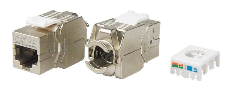 Вставка Keystone Hyperline KJ8-8P8C-C5e-180-TLS-SH-F-WH, RJ45, Cat5e, экран, Toolless