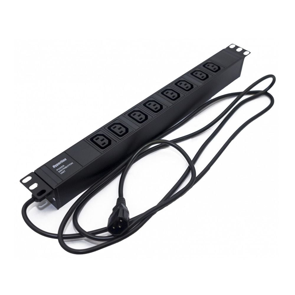 Сетевой фильтр Hyperline Hyperline SHE19-8IEC-2.5IEC Блок розеток для 19" шкафов, горизонтальный, 8 розеток IEC320 C13, кабель питания 2.5м (3х1.0мм2) с вилкой IEC320 C14 10A, 250В, 482.6x44.4x44.4мм (ШхГхВ), корпус алюминий, черный (086778)