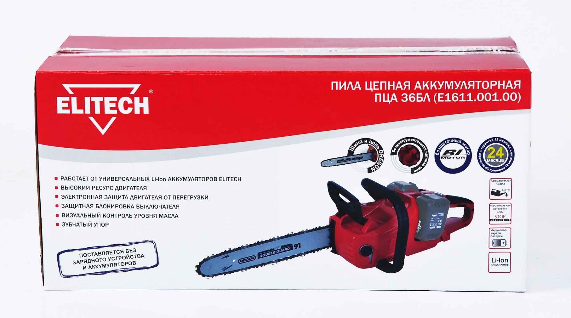 Цепная пила Elitech ПЦА 36БЛ (E1611.001.00) аккум. дл.шины:14" (35cm) (195515)
