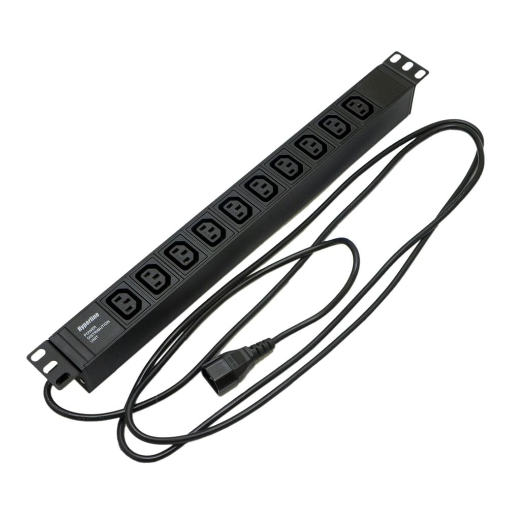 Блок розеток Hyperline SHE19-10IEC-2.5IEC Блок розеток/PDU 19", 10 розеток IEC 60320 С13, кабель питания 2.5м с вилкой IEC 60320 C14, 10А, 230В, чёрный, 482.6x44.4x44.4мм