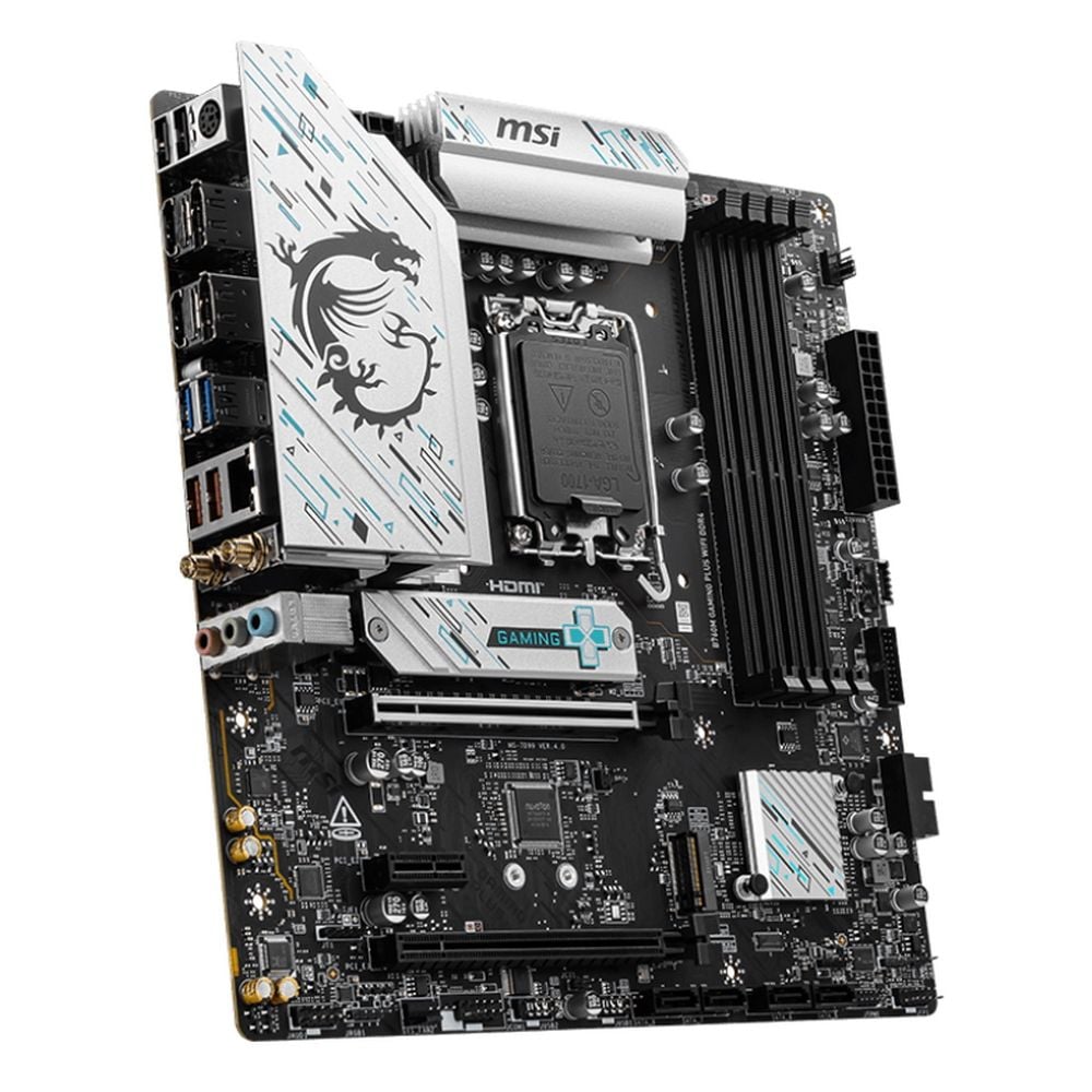 Материнская плата MSI B760M GAMING PLUS WIFI DDR4 B760, LGA1700, 4*DDR4, 5*PCIEx16, 2*M.2, 2*TypeC, 2*USB3.2Gen2, 2*USB3.2Gen1, 8*USB2.0, 4*SATA3.0, 2.5G, DP, HDMI, ATX, RTL