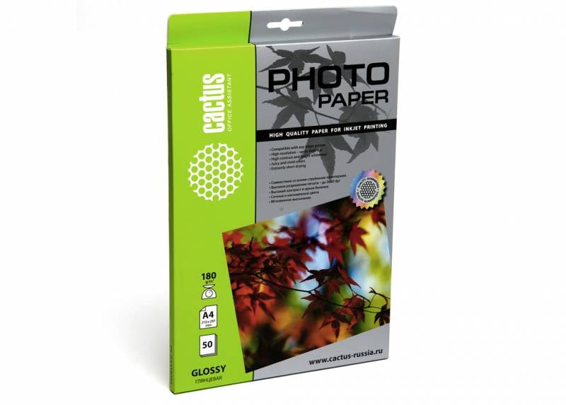 Фотобумага Cactus A4 180г/м2 глянцевая, 50 листов, Cactus CS-GA418050 (CS-GA418050)