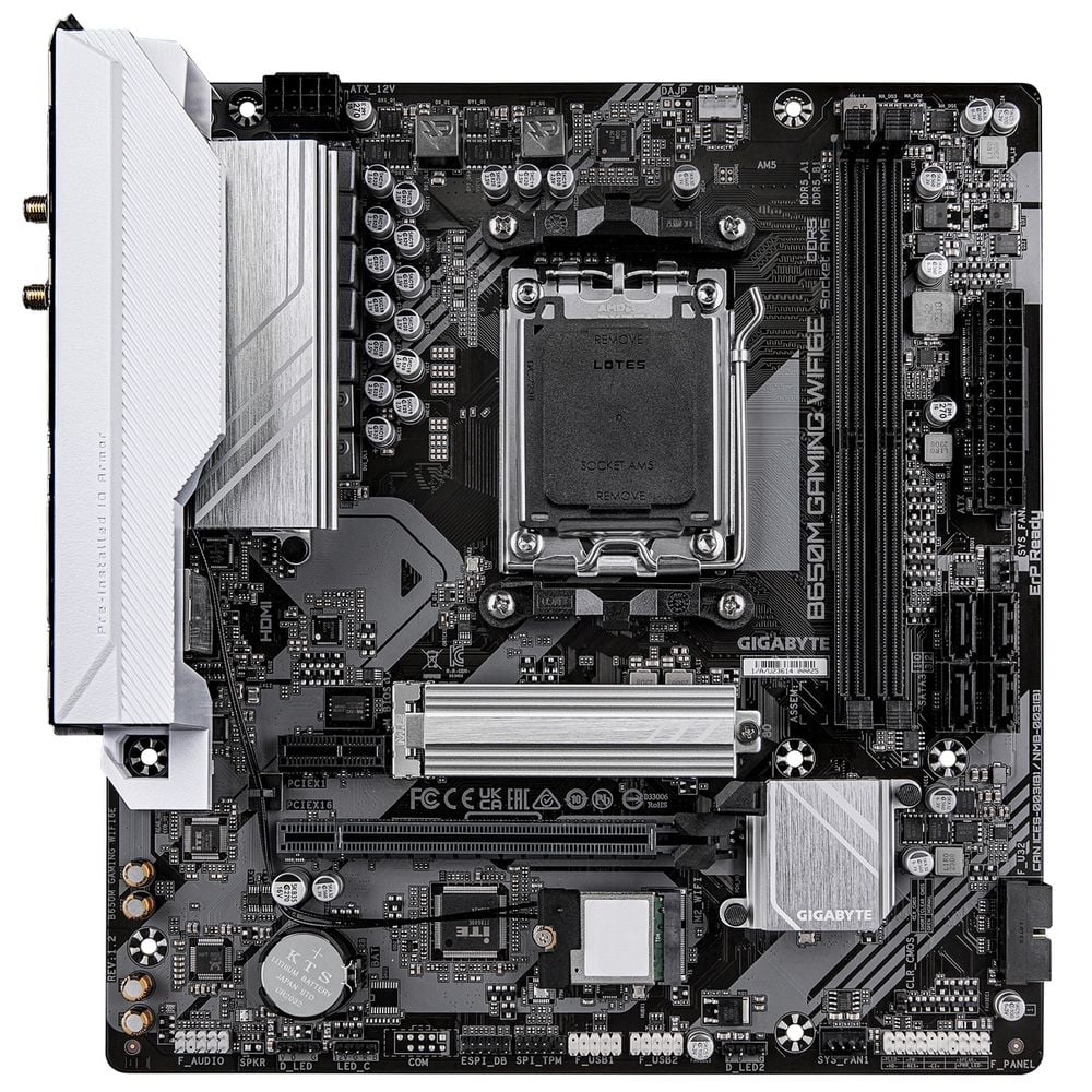 Материнская плата Gigabyte OEM B650M GAMING WIFI6E, Socket AM5, AMD B650, 2xDDR5-5200, D-SUB+HDMI, 1xPCI-Ex16, 1xPCI-Ex1, 4xSATA3(RAID 0/1/10), 1xM.2, 8 Ch Audio, 2.5GLan, WiFi, (2+2)xUSB2.0, (4+2)xUSB3.2, 1xPS/2, mATX, RTL