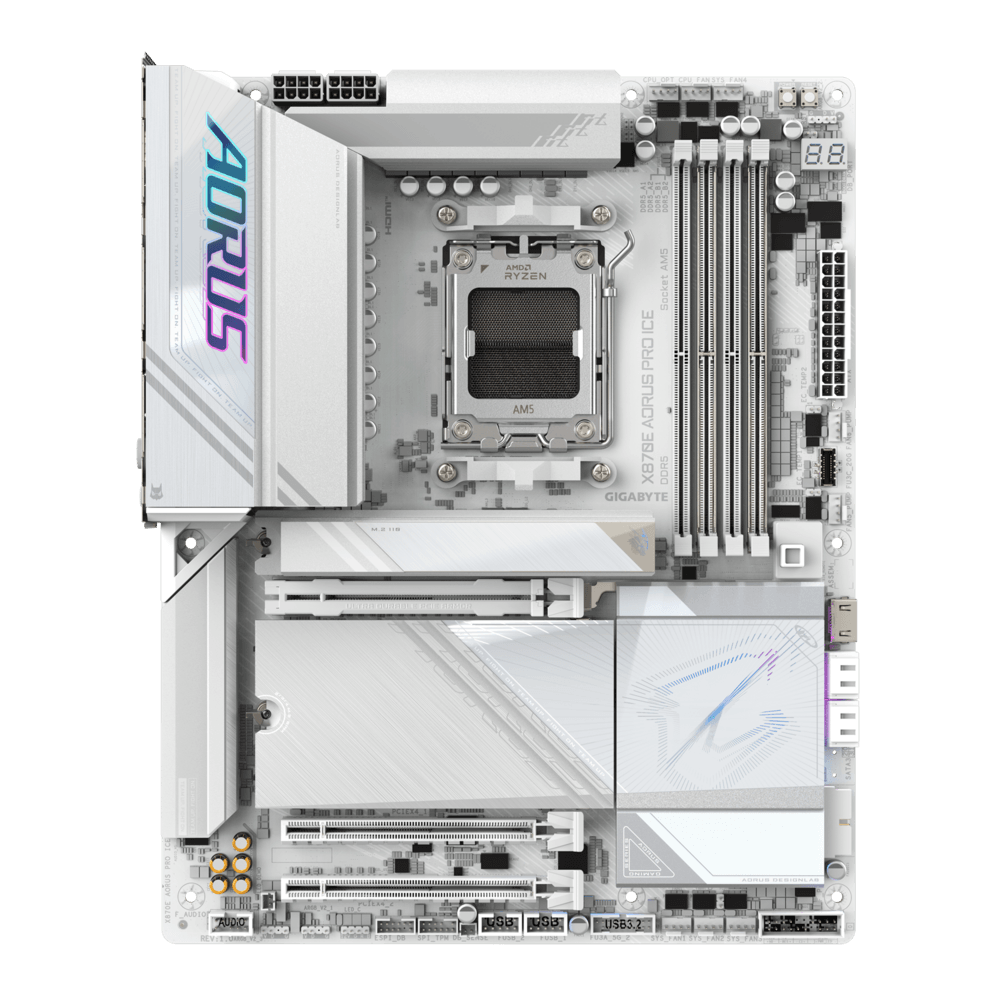Материнская плата Gigabyte OEM X870E AORUS PRO ICE, Socket AM5, AMD X870E, 4xDDR5-5200, HDMI, 3xPCI-Ex16, 4xSATA3(RAID 0/1/10), 4xM.2, 6 Ch Audio, 1x2,5GLan, (2+4)xUSB2.0, (7+4)xUSB3.2, (2+1)xUSB Type-C™, ATX, RTL