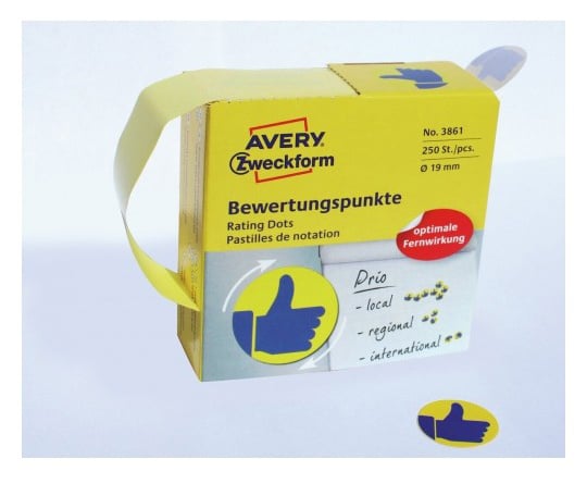 Этикетки Avery Zweckform 3861, 250 шт, диаметр 19 мм, желтые