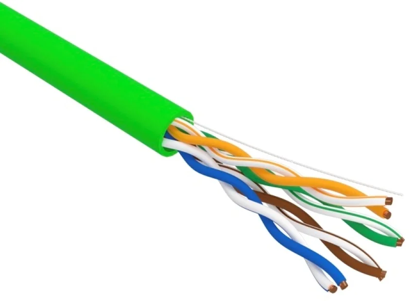 Rexant (01-0061) Кабель витая пара U/UTP, CAT 5e, нг(А)-LSLTx, 4х2х0,52мм, 24AWG, INDOOR, SOLID, зеленый, 305м