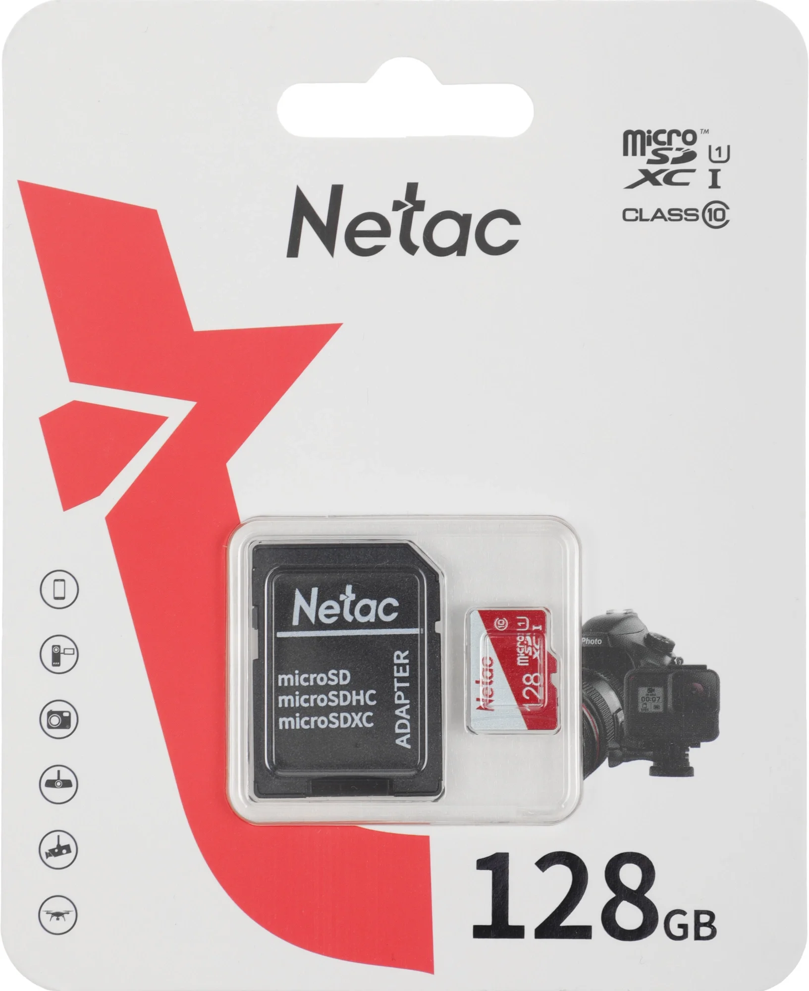 Карта памяти Netac - P500 ECO, microSDHC, UHS-I Class 1, Class 10, 128GB, microSD -> SD адаптер, NT02P500ECO-128G-R