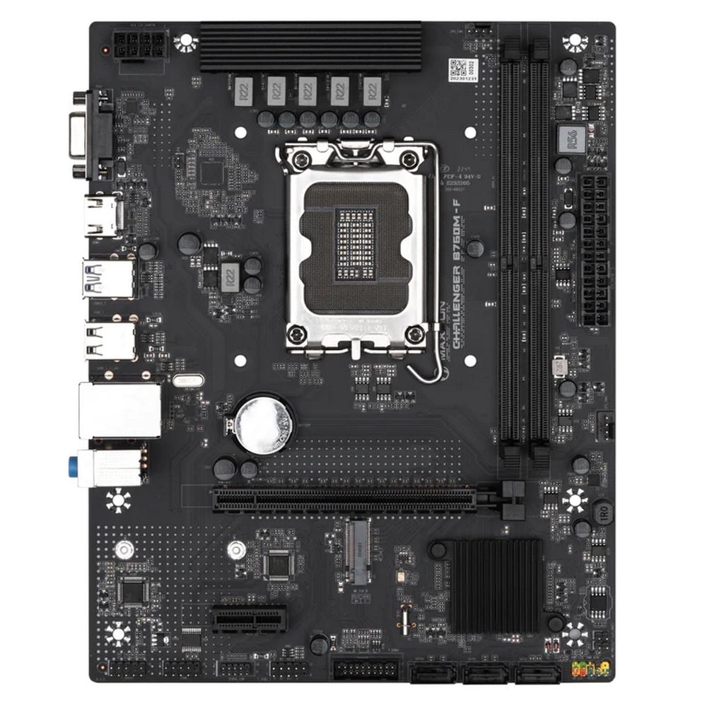 Материнская плата Maxsun Challenger B760M-F, LGA 1700, Intel B760, 2xDDR4, 3xSATA III, 2xM.2, 1xPCIe 4.0 x16, 1xHDMI, 1xVGA, 1xRJ-45 1Gb LAN, 2xUSB 3.2 Gen 1, 4xUSB 2.0, 3x3.5 мм, 5.1, mATX