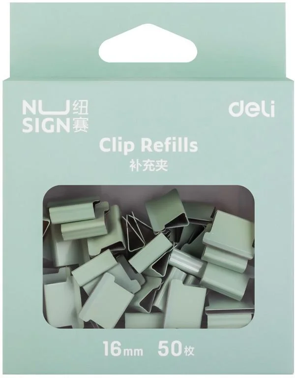 Зажимы Deli NS086GREEN Nusign для клиппера 16 мм зеленый (упаковка: 50 шт) картонная коробка