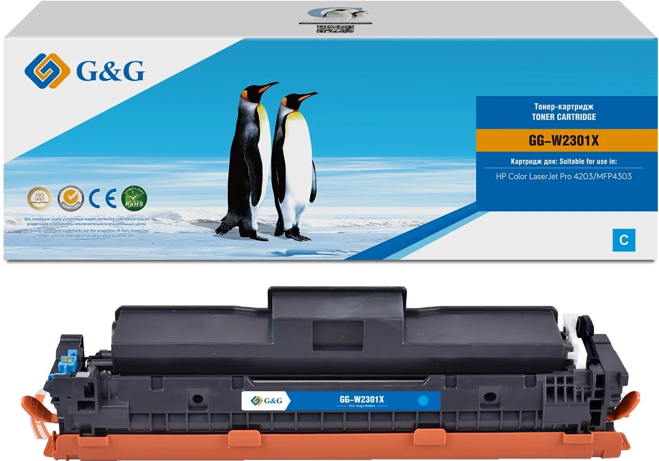 Тонер-картридж G&G - W2301X, Лазерный, Голубой, 5500стр, аналог HP W2301X, с чипом, GG-W2301X