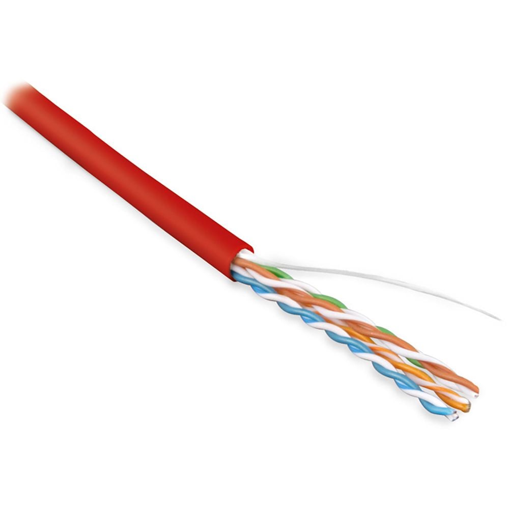Кабель Hyperline UUTP4-C5E-S24-IN-LSZH-RD-305 (305м) Кабель витая пара, неэкранированный U/UTP, Кат.5e,4 пары 24 AWG, 4х2х0.51 мм однопроволочные жилы, LSZH, нг(А)-HF, внутренний -20°C – +75°C, красный, системная гарантия 25 лет