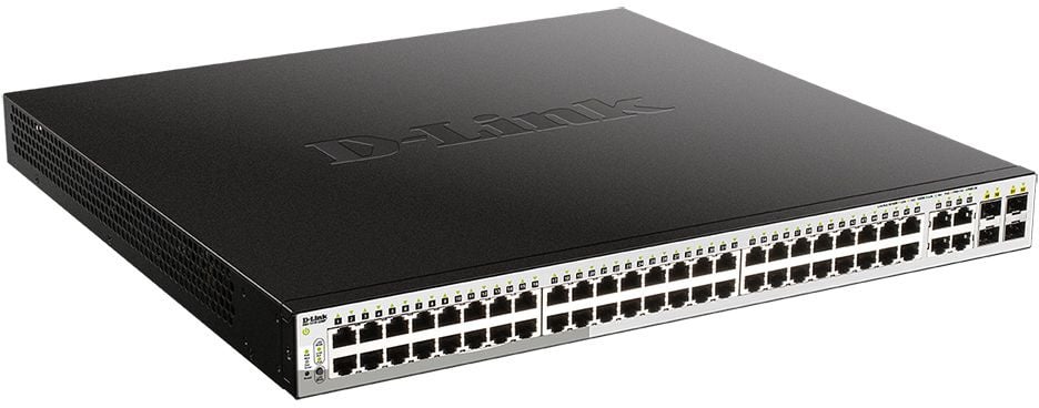 Коммутатор D-Link DGS-1210-52MP/FL1A, L2 Managed Switch with 48 10/100/1000Base-T ports and 4 100/1000Base-T/SFP combo-ports (48 PoE ports 802.3af/802.3at (30 W), PoE Budget 370 W).16K Mac address, 802.3x Flow