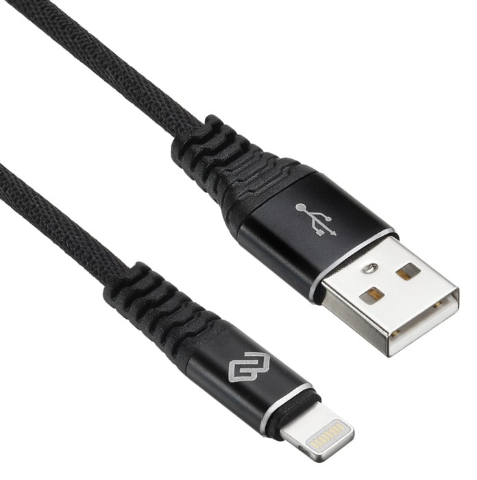 LIGHT-2M-BRAIDED-BLK Кабель Digma  USB (m)-Lightning (m)  2м  черный