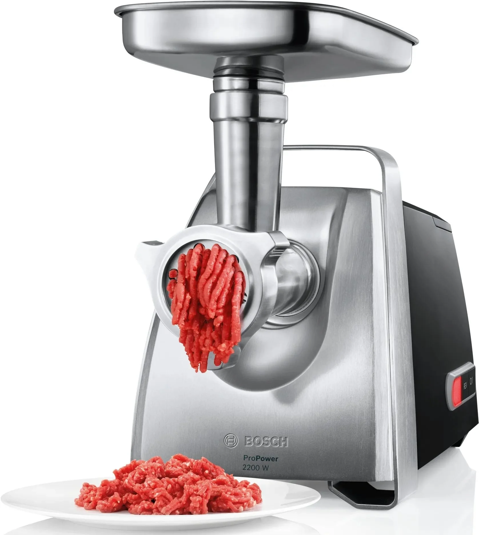 Bosch <MFW68660> Мясорубка (800 Вт, 4.3 кг/мин, 3 решётки для фарша,  4 овощерезки,датчик перегрева,соковыжималка)