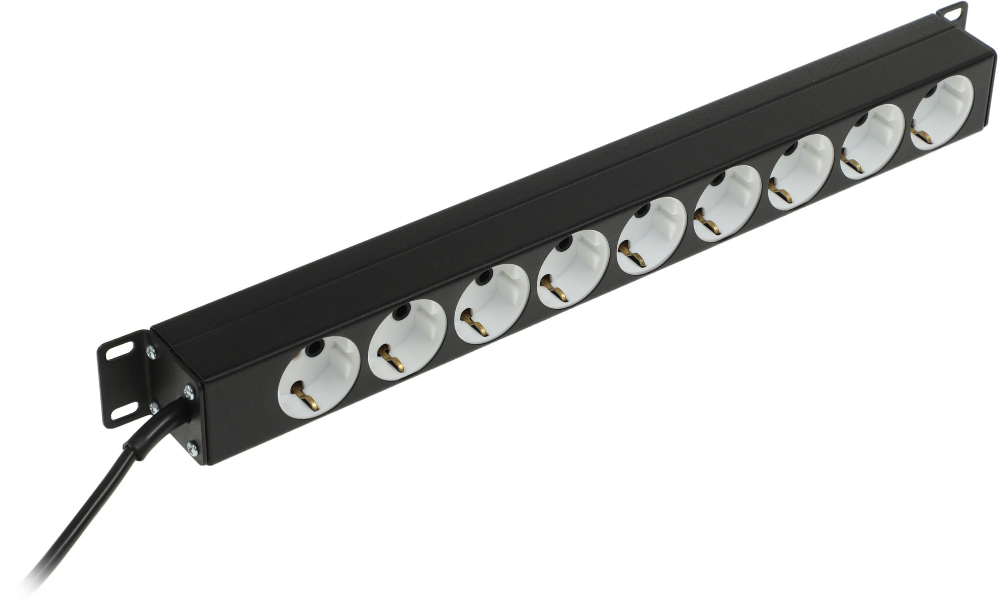 Блок розеток ЦМО - БР-9П-Ш, 10A, in (220V Сетевой шнур (Schuko)), out (220V 9xSchuko), 2 м, Горизонтальный, 1U, цвет чёрный, БР-9П-Ш-9005