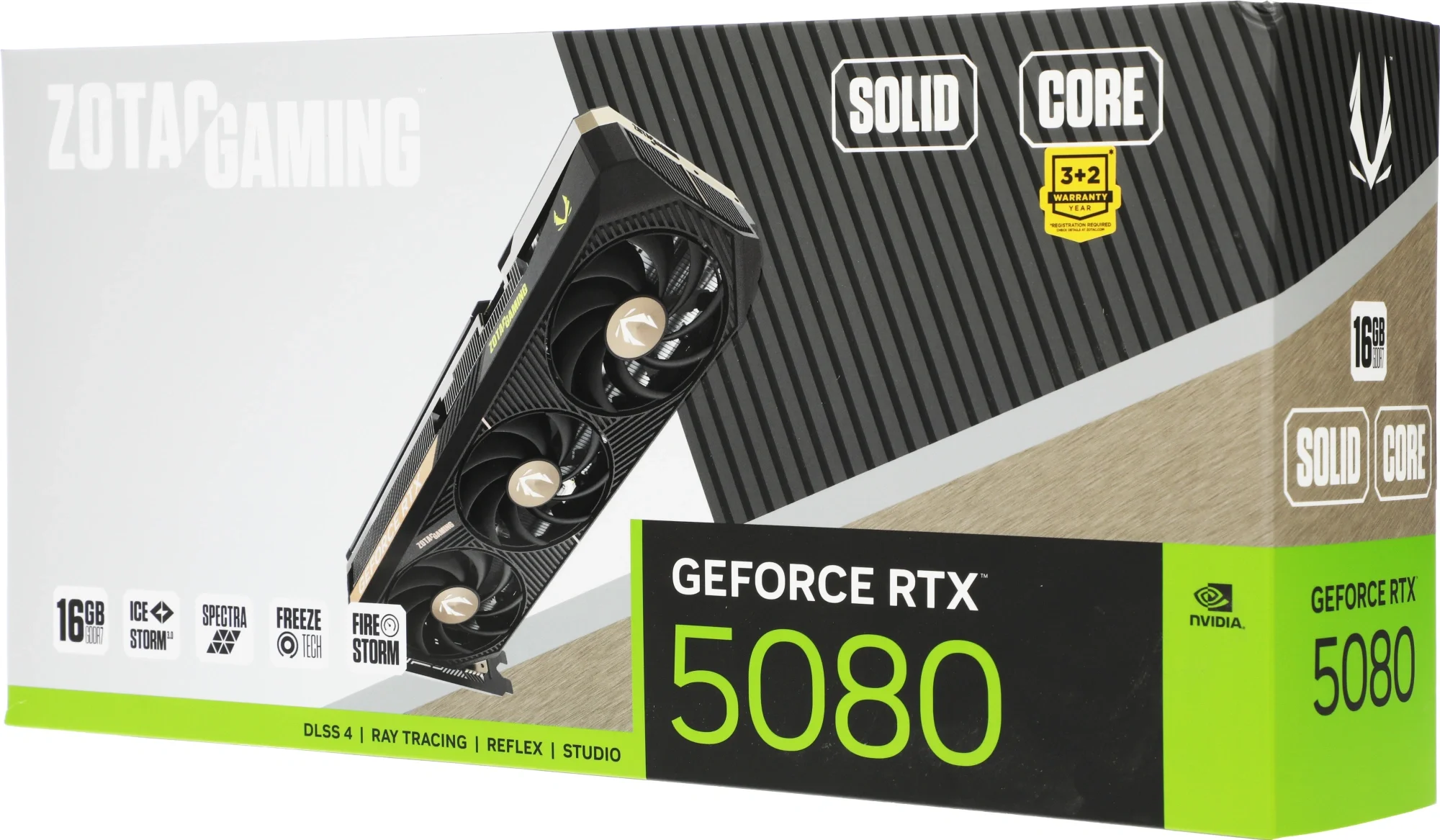 Видеокарта Zotac PCI-E 5.0 RTX 5080 SOLID CORE NVIDIA GeForce RTX 5080 16Gb 256bit GDDR7 2617/30000 HDMIx1 DPx3 HDCP Ret