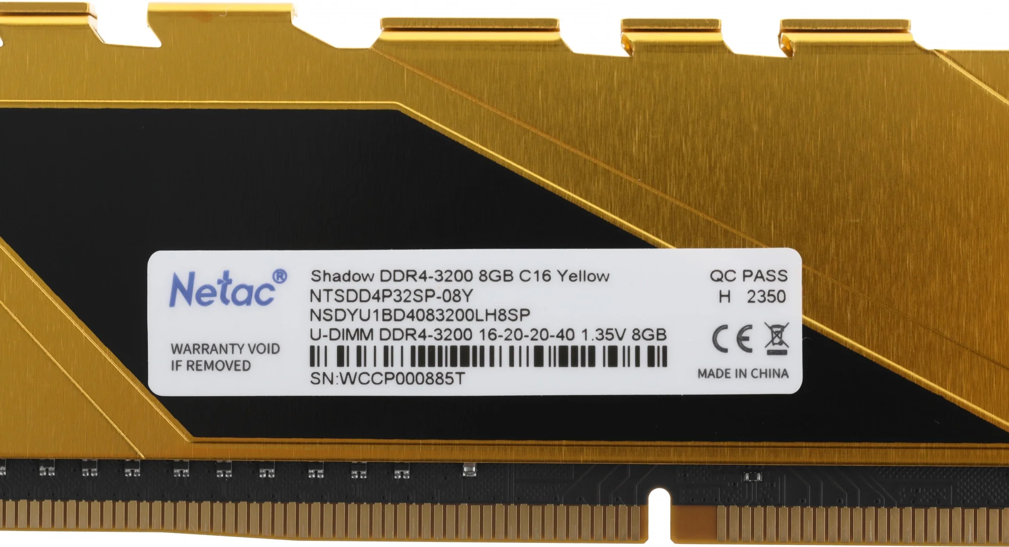 Память DDR4 8GB 3200MHz Netac NTSDD4P32SP-08Y Shadow RTL Gaming PC4-25600 CL16 DIMM 288-pin 1.35В с радиатором Ret