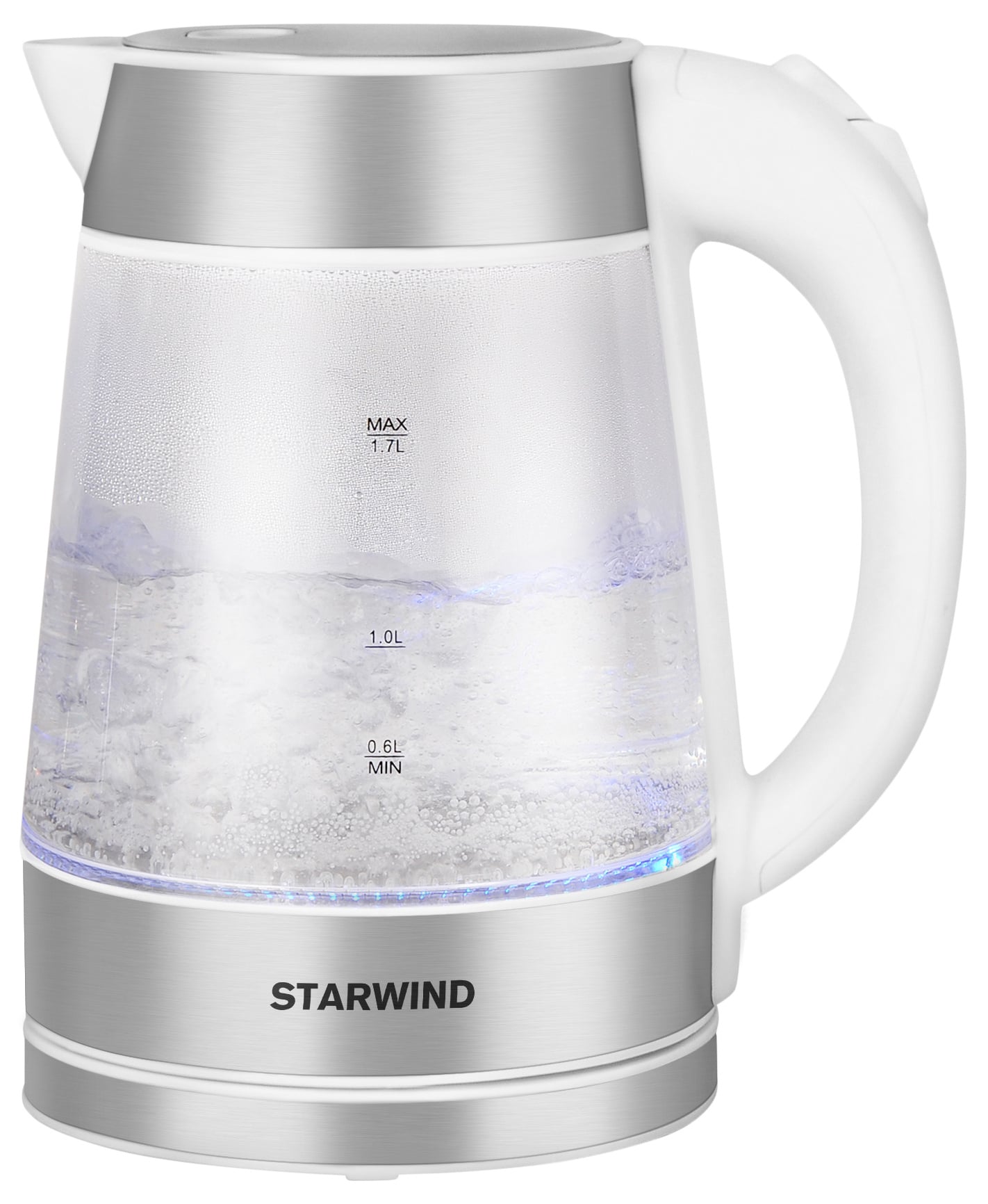 Чайник электрический Starwind SKG2011 1.7л. 2200Вт белый/серебристый  корпус:  стекло/металл/пластик