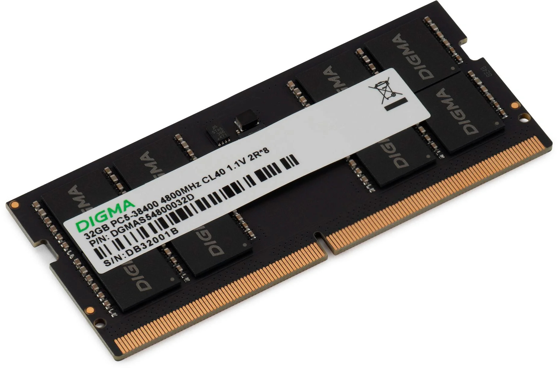 Оперативная память для ноутбука 32Gb (1x32Gb) PC5-38400 4800MHz DDR5 SO-DIMM Unbuffered CL40 Digma DGMAS54800032D