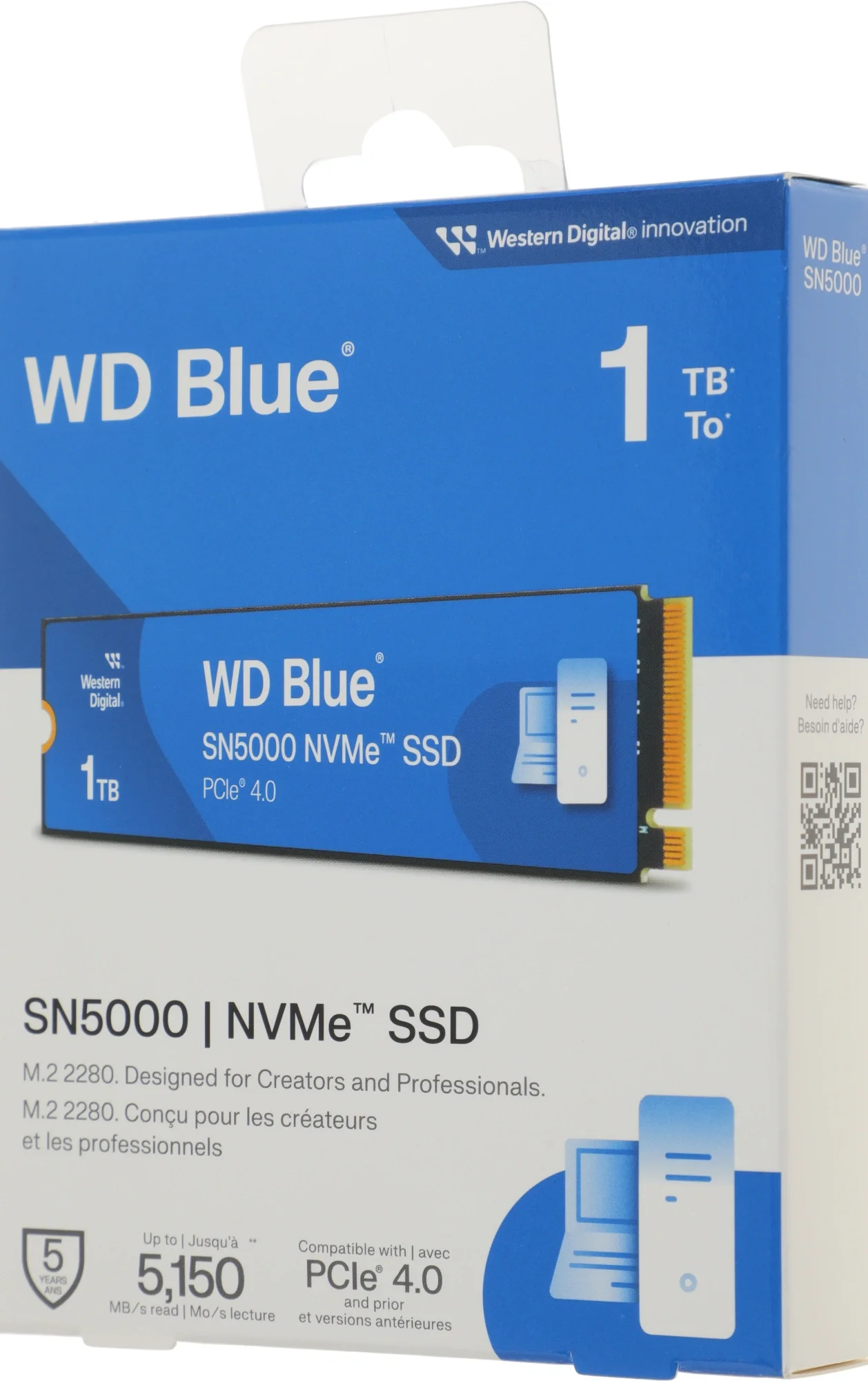 Твердотельные накопители/ WD SSD Blue SN5000, 1000GB, M.2(22x80mm), NVMe, PCIe 4.0 x4, TLC, R/W 5150/4900MB/s, TBW 600, DWPD 0.3 (12 мес.)