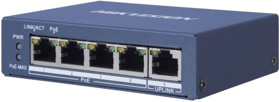 DS-3E0505P-E(B) - Коммутатор, Hikvision, DS-3E0505P-E(B), Неуправляемый, 4 x Gigabit RJ45, РоЕ 802.3af/at 60W, 1 x Gigabit RJ45, Настольный, Металл