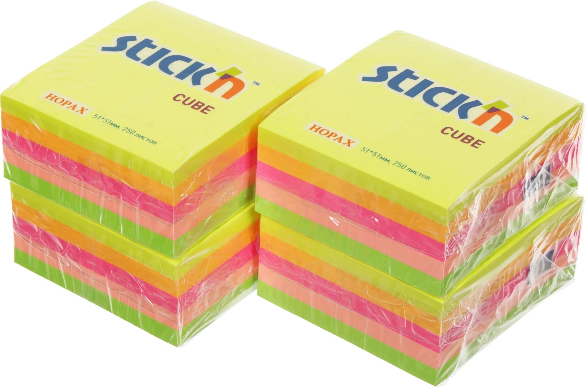 Блок самоклеящийся Stick'n 21203, 51×51мм, 250 листов, неон