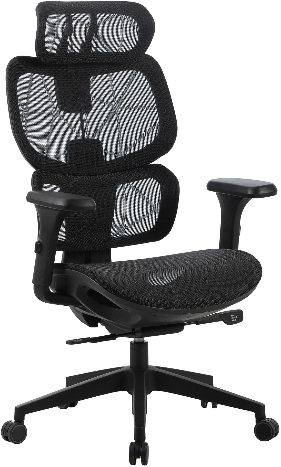 Кресло Cactus CS-MC555-BK черный, сетка, 150 кг, подголовник, регулируемые подлокотники, механизм качания