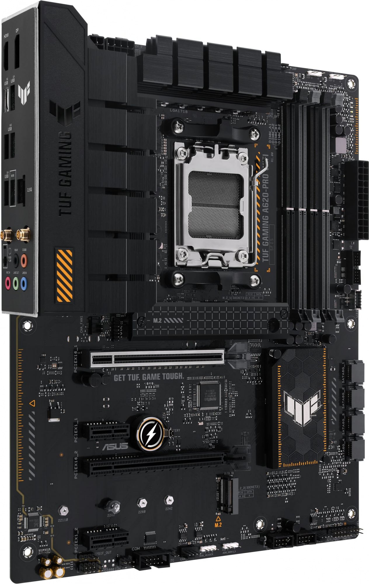 Материнская плата Asus - TUF GAMING A620-PRO WIFI, ATX, AMD A620, 1xAM5, 4xDDR5 до 192ГБ, 1x2.5GbE, audio, M.2, Wi-Fi, Bluetooth, HDMI, DP, 4xSATA, 3xUSB2.0, 2xUSB3.2, 1xUSB3.2 Type C, TUF GAMING A620-PRO WIFI