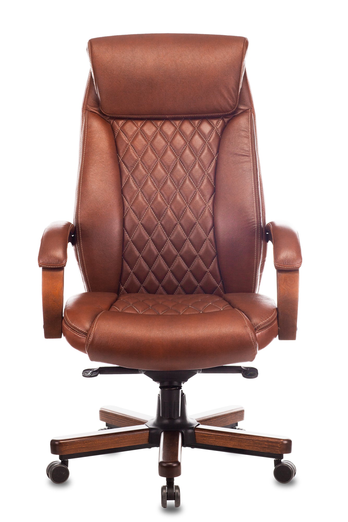 Кресло руководителя Бюрократ T-9924WALNUT светло-коричневый Leather Eichel, кожа, с подголов. крестовина металл/дерево