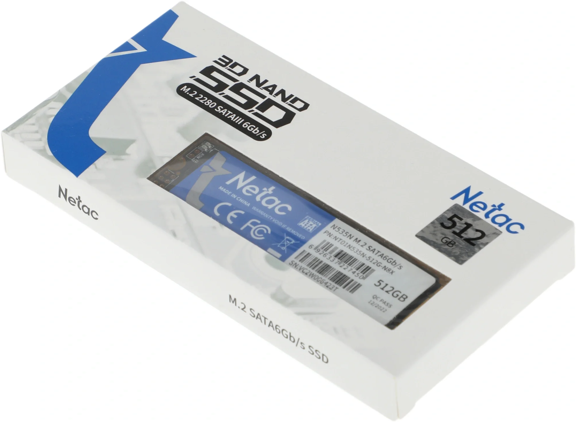 Диск SSD Netac - N535N, для ноутбука, M.2 2280, 512 ГБ, SATA, 6 Гб/с, speed write-490МБ/с read-540МБ/с, NT01N535N-512G-N8X